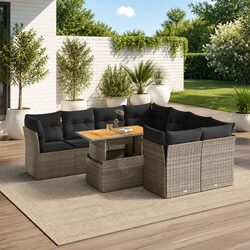 Premium 9 Piece Garden Sofa Set in Grey Poly Rattan