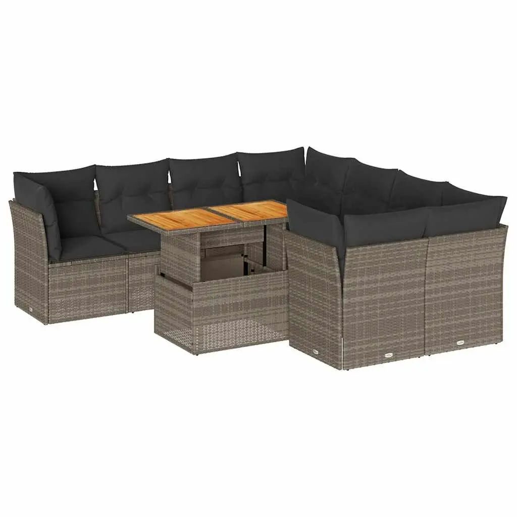 Garden Sofa Set PE Rattan 9 Piece Modular Outdoor Furniture Grey