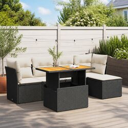 Modular 6-Piece Black Poly Rattan Garden Sofa Set
