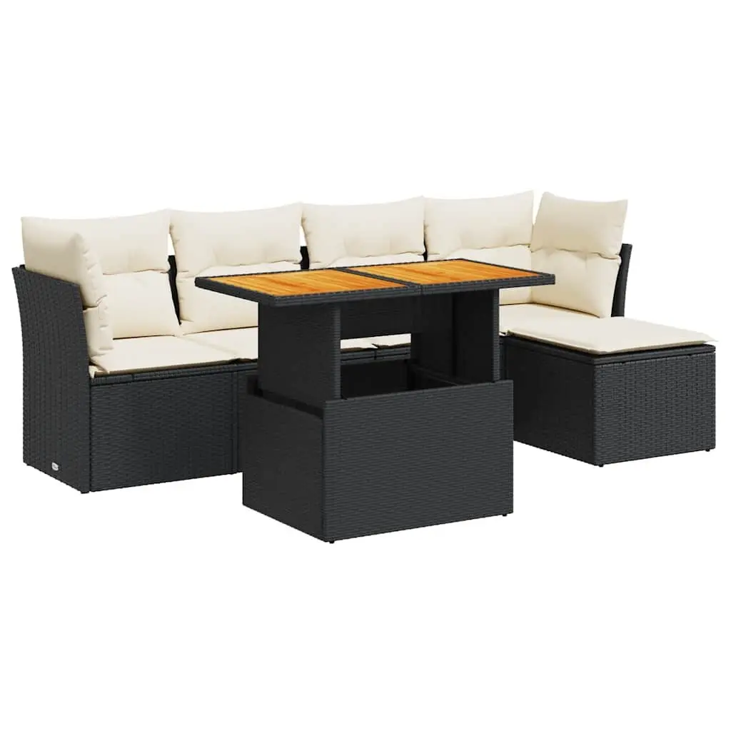 Modular 6-Piece Black Poly Rattan Garden Sofa Set