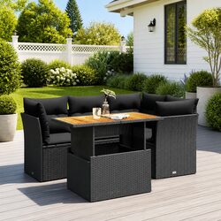 5-Piece Black Garden Sofa Set with Cushions