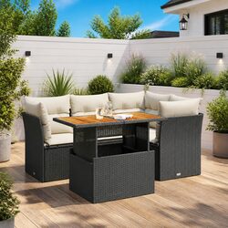Modular Black Poly Rattan Garden Sofa Set 5 Pieces