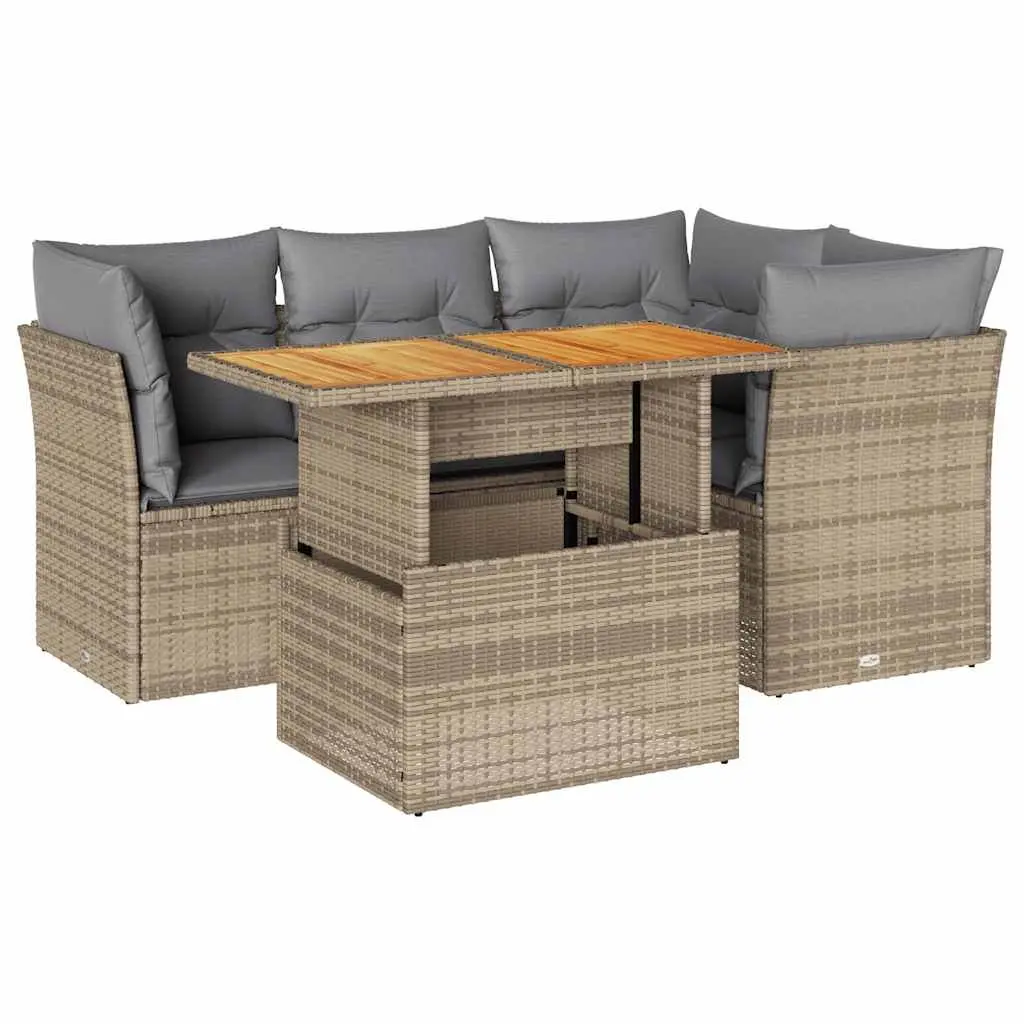 Garden Sofa Set PE Rattan 5 Piece Outdoor Furniture Beige Patio Lounge