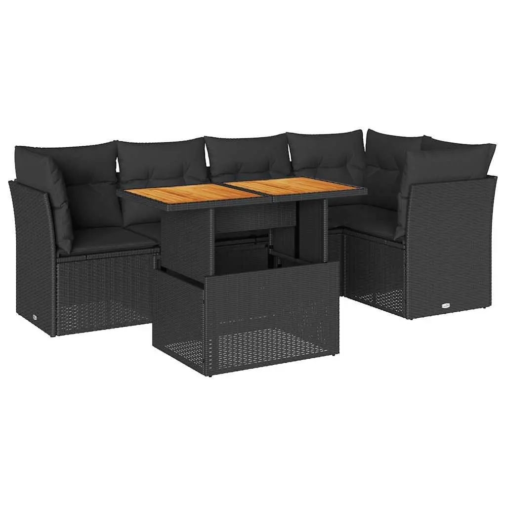 Garden Sofa Set PE Rattan 6 Piece Outdoor Furniture Black Modular Patio Seating