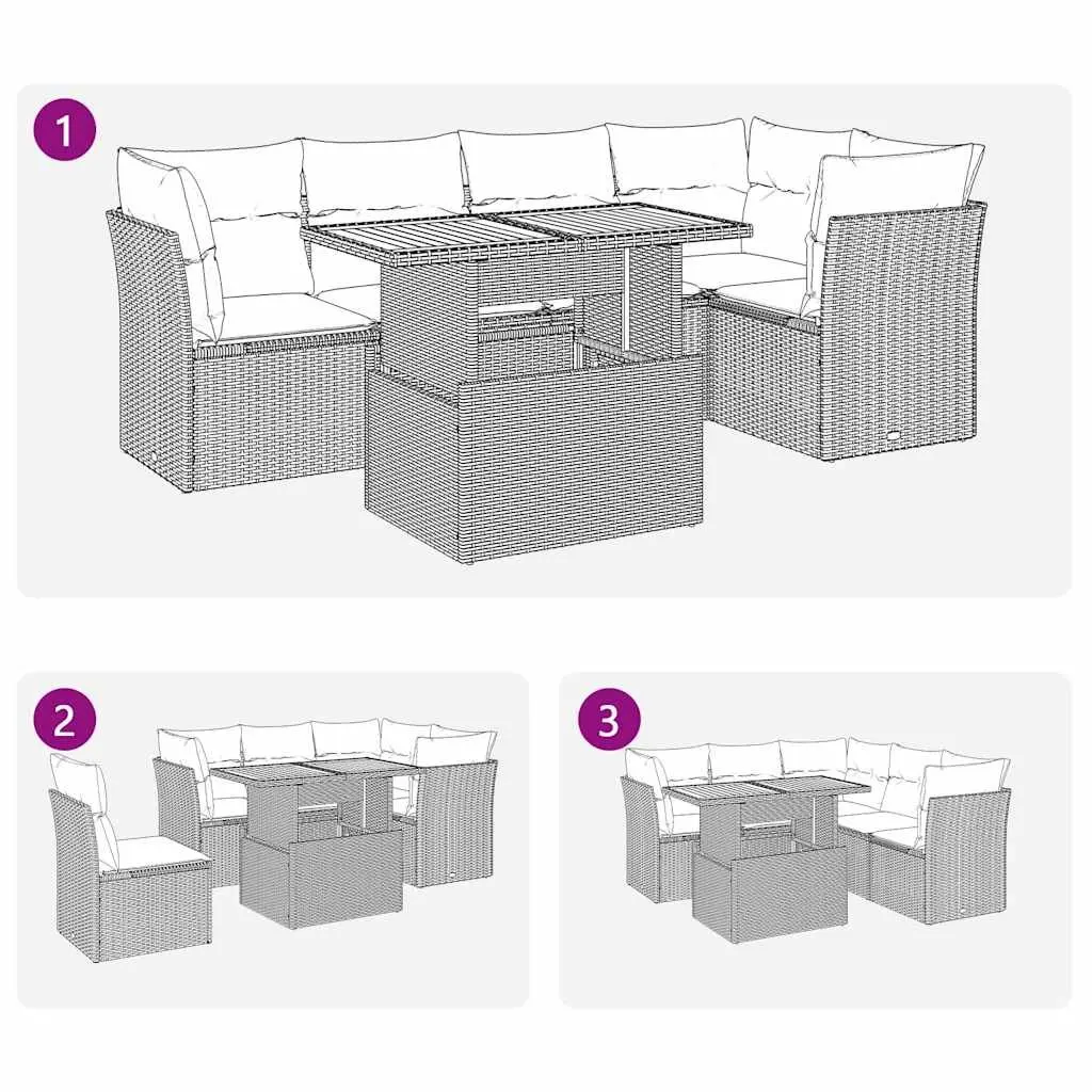 Garden Sofa Set PE Rattan 6 Piece Outdoor Furniture Black Modular Patio Seating