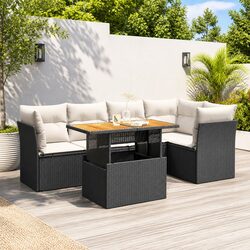 Durable 6-Piece Black Poly Rattan Garden Sofa Set