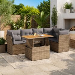 Beige 6-Piece Garden Sofa Set for Outdoor Comfort