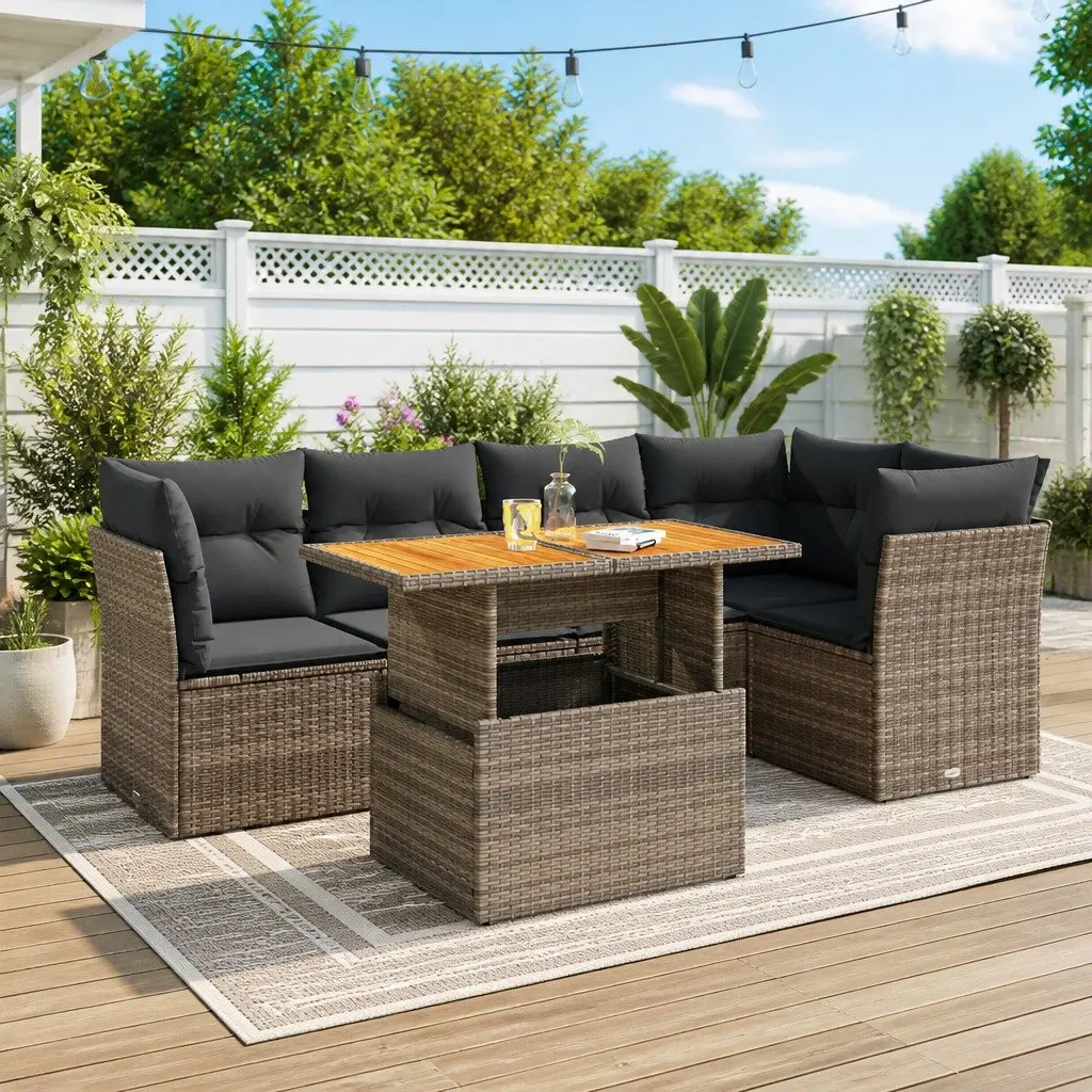 6 Piece Grey Poly Rattan Garden Sofa Set