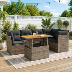 Sturdy 6 Piece Grey Poly Rattan Garden Sofa Set
