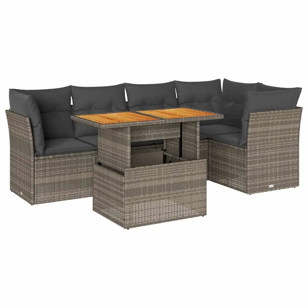 6 Piece Grey Poly Rattan Garden Sofa Set