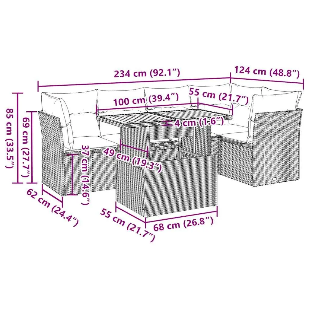 6 Piece Grey Poly Rattan Garden Sofa Set