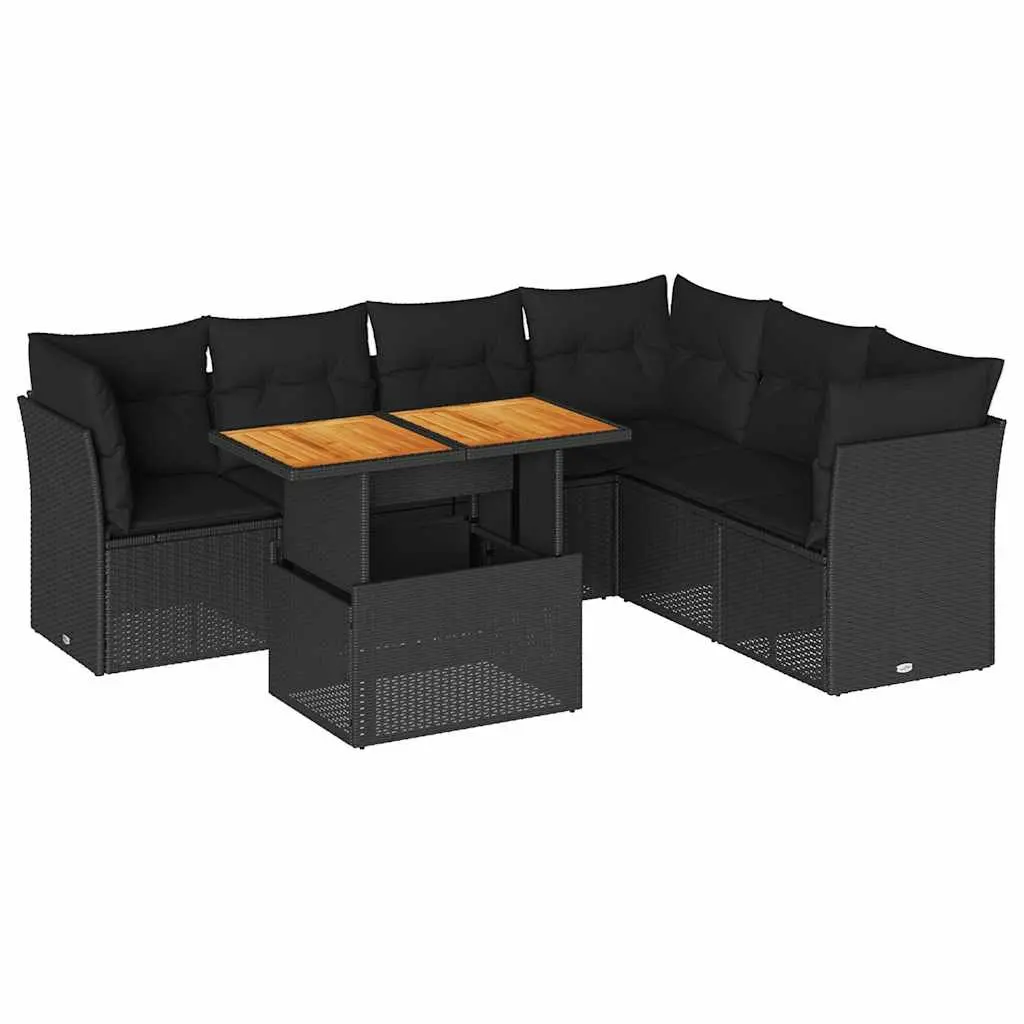 Garden Sofa Set PE Rattan 7 Piece Modular Outdoor Furniture Black