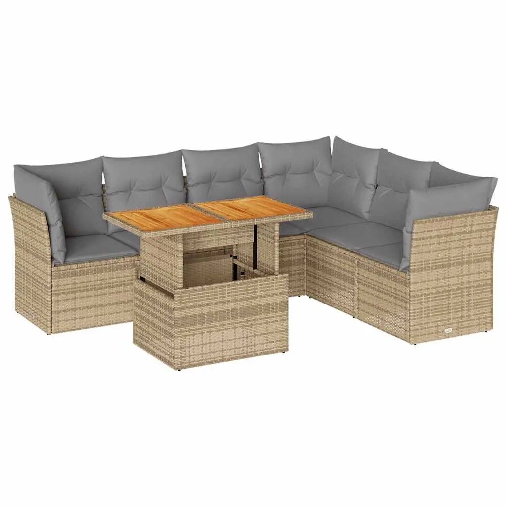 7 Piece Outdoor Sofa Set PE Rattan Patio Furniture Beige