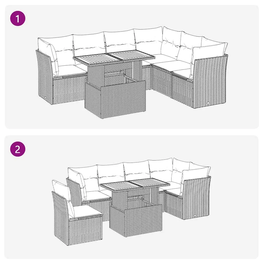 7 Piece Outdoor Sofa Set PE Rattan Patio Furniture Beige