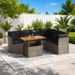 Durable 7-Piece Grey Garden Sofa Set with Storage