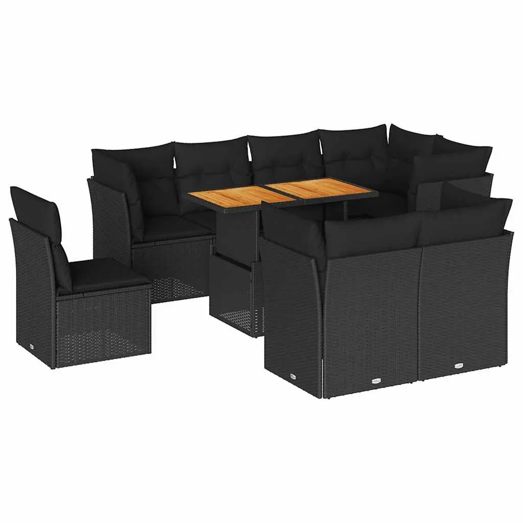 9 Piece Garden Sofa Set PE Rattan Black Patio Furniture with Cushions