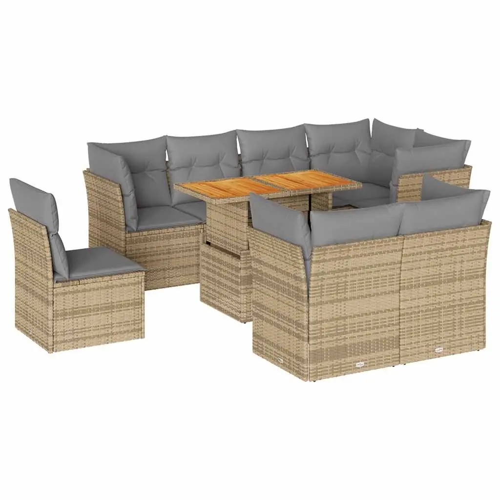 9-Piece Modular Patio Sofa Set in Beige Poly Rattan