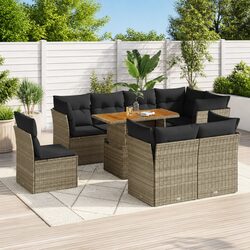 9-Piece Grey Poly Rattan Garden Sofa Set for Outdoors