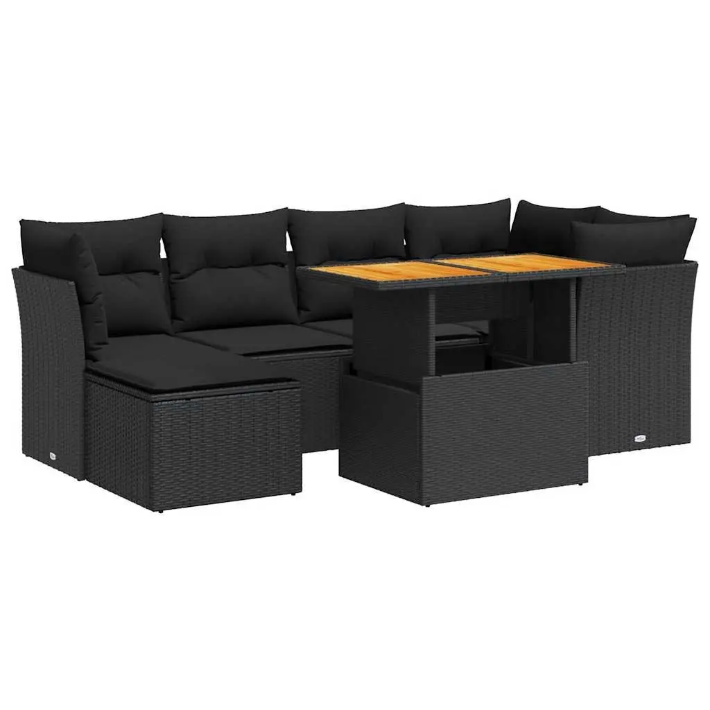 Garden Sofa Set PE Rattan 7 Piece Outdoor Furniture Modular Black