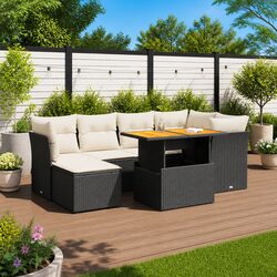 High-Quality 7 Piece Garden Sofa Set in Black Poly Rattan