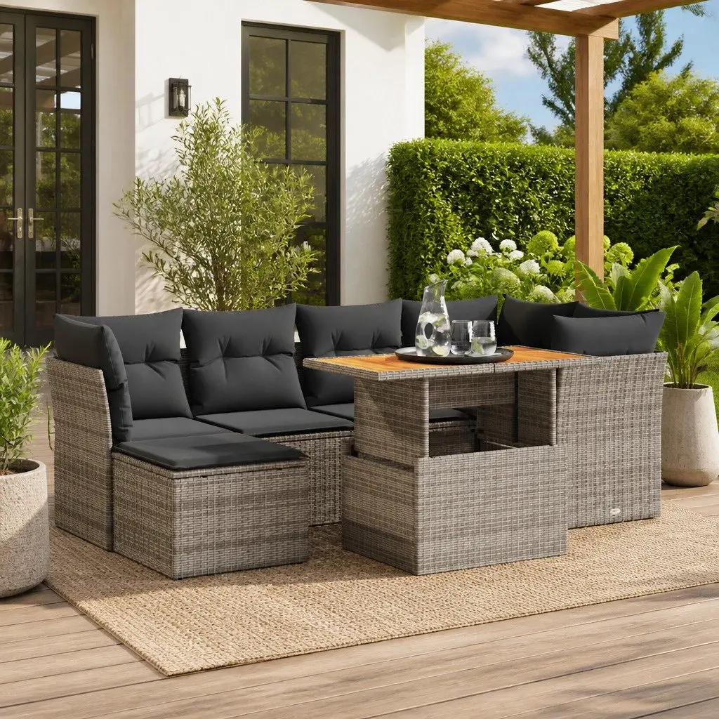 Garden Sofa Set PE Rattan 7 Piece Grey Outdoor Furniture Modular Patio Lounge