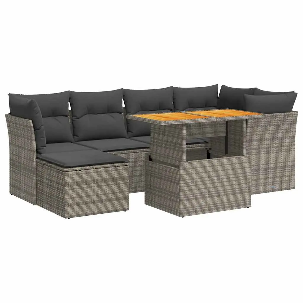Garden Sofa Set PE Rattan 7 Piece Grey Outdoor Furniture Modular Patio Lounge