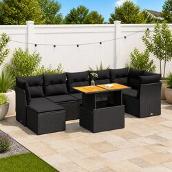Durable 8 Piece Black Rattan Garden Sofa Set