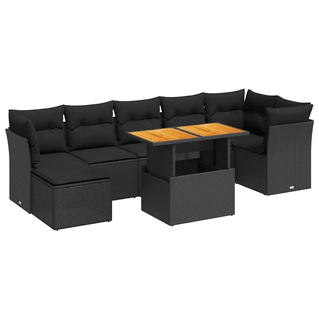 Garden Sofa Set PE Rattan 8 Piece Outdoor Furniture Black Patio Lounge Seating