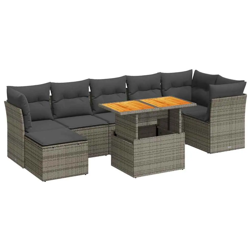 Garden Sofa Set 8 Piece Outdoor Furniture Grey Poly Rattan Modular Patio Seating