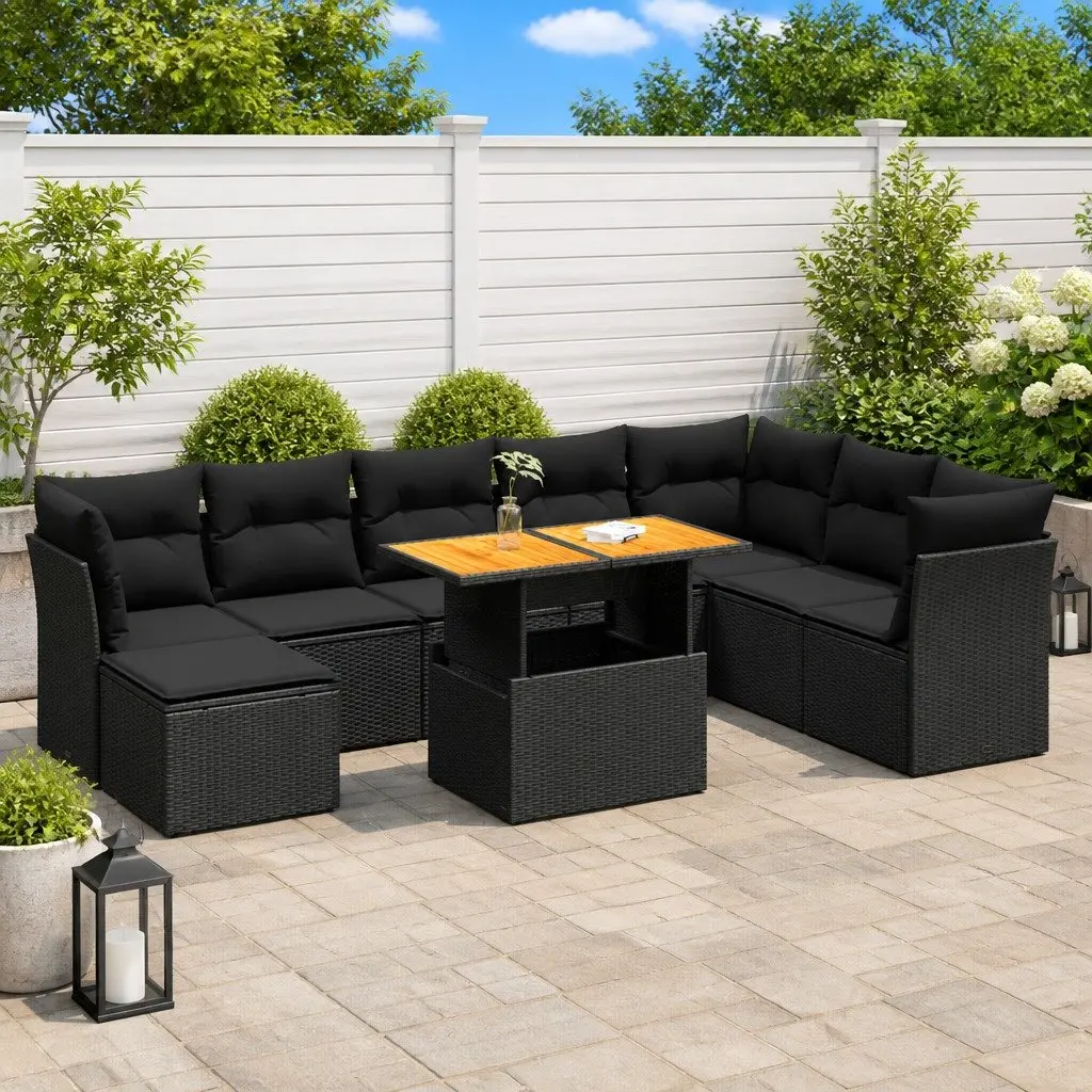 Garden Sofa Set PE Rattan 9 Piece Outdoor Furniture Patio Black with Cushions
