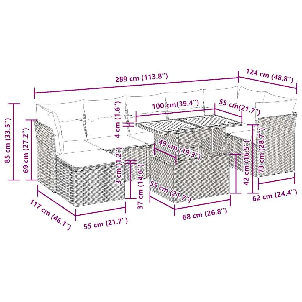 Garden Sofa Set PE Rattan 9 Piece Outdoor Furniture Patio Black with Cushions