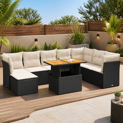 Durable 9 Piece Black Modular Garden Sofa Set