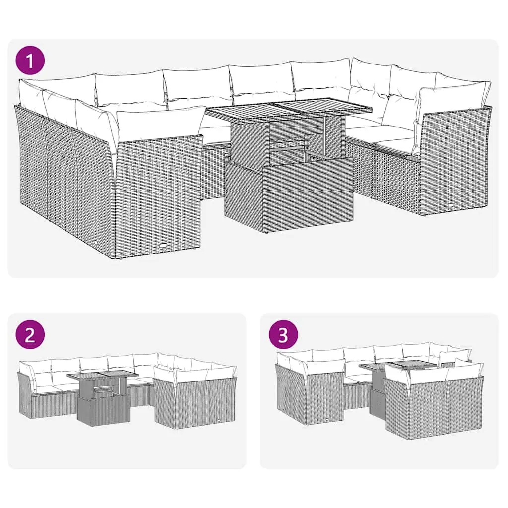 Garden Sofa Set PE Rattan 10 Piece Outdoor Furniture Black Modular Sectional