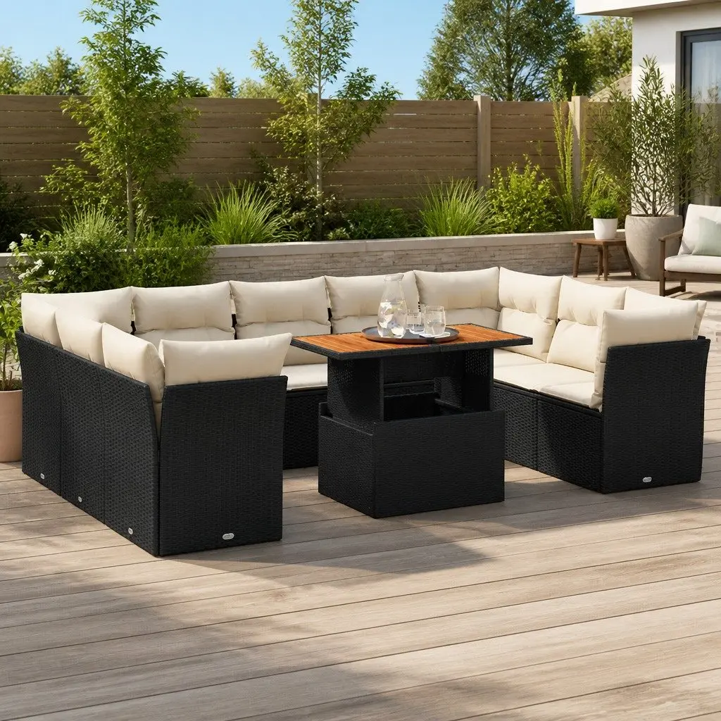 Garden Sofa Set PE Rattan 10 Piece Modular Outdoor Furniture Black