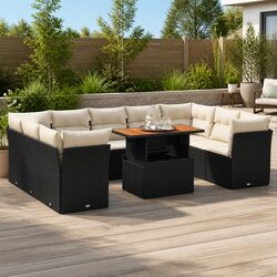 10-Piece Modular Black Rattan Garden Sofa Set