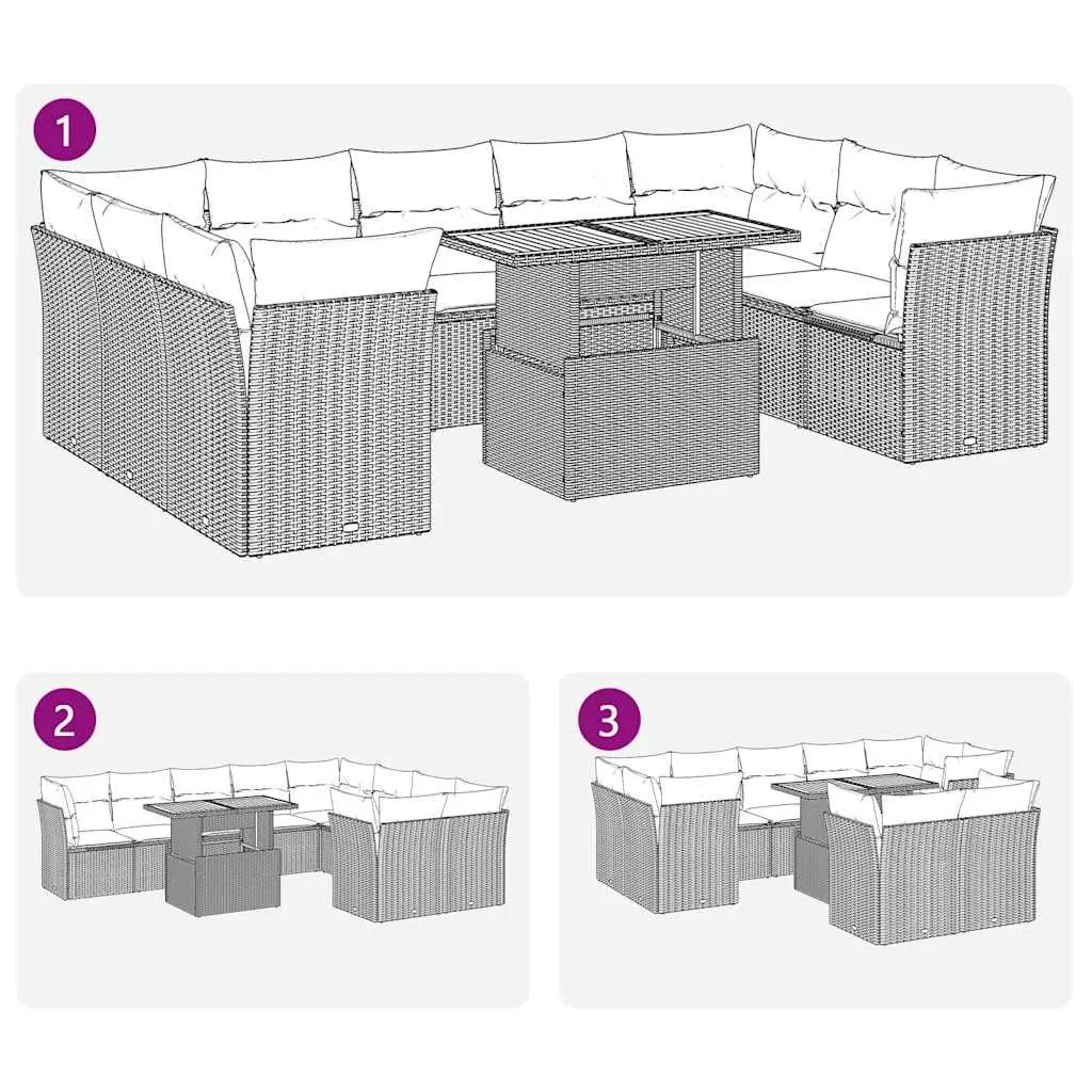 Garden Sofa Set PE Rattan 10 Piece Modular Outdoor Furniture Black