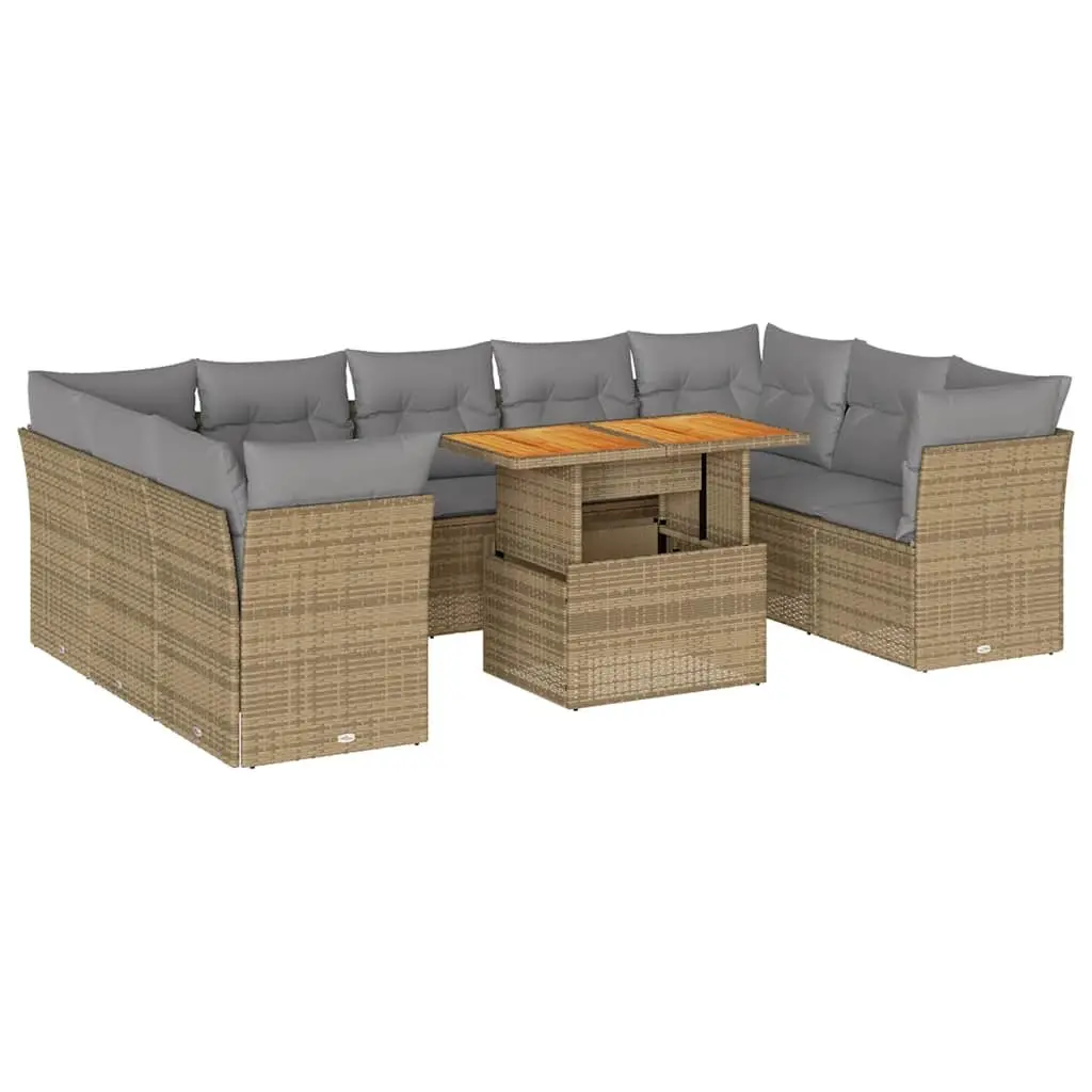 10 Piece Garden Sofa Set PE Rattan Beige Outdoor Furniture
