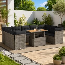Durable 10 Piece Garden Sofa Set in Grey Poly Rattan