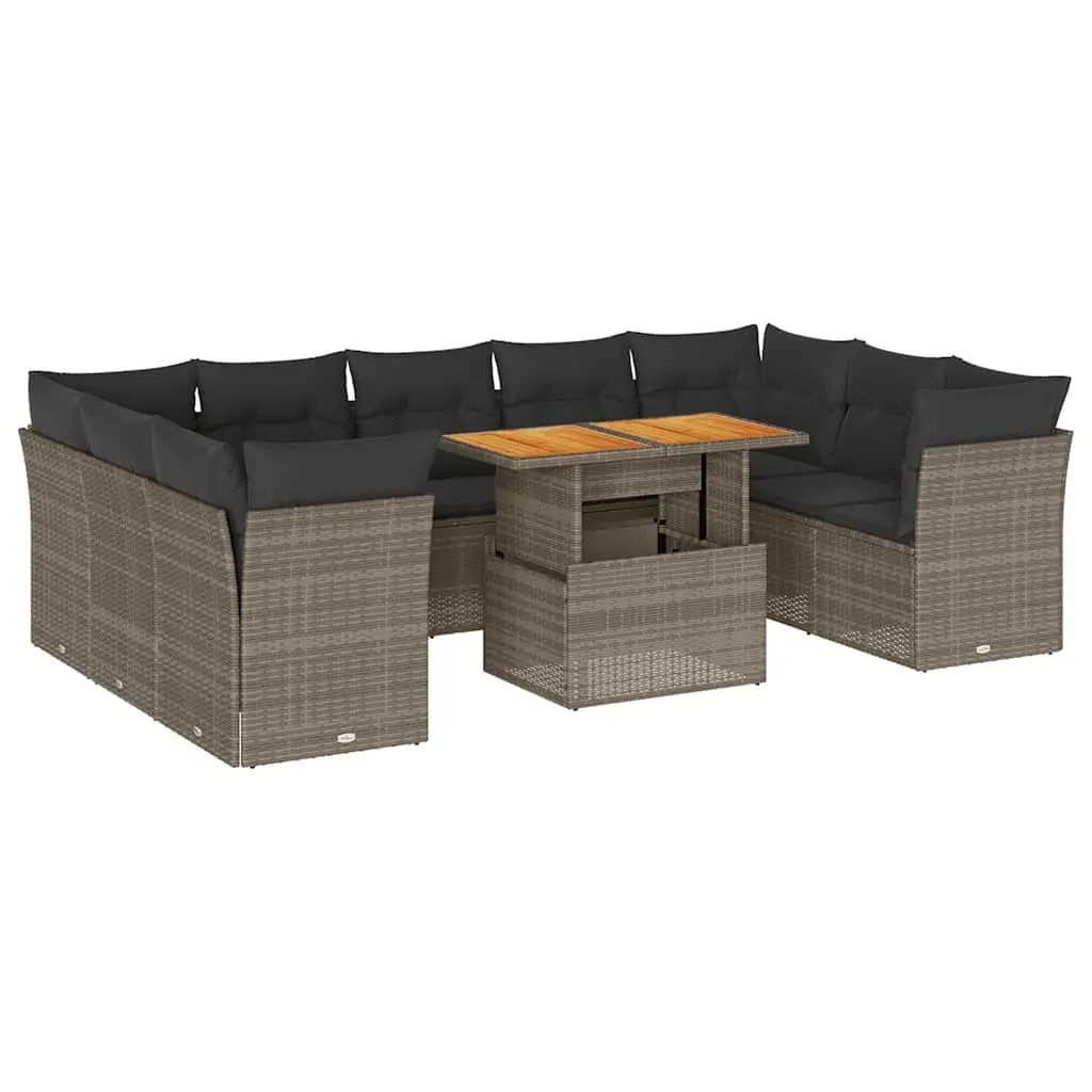 10 Piece Garden Sofa Set in Grey Poly Rattan