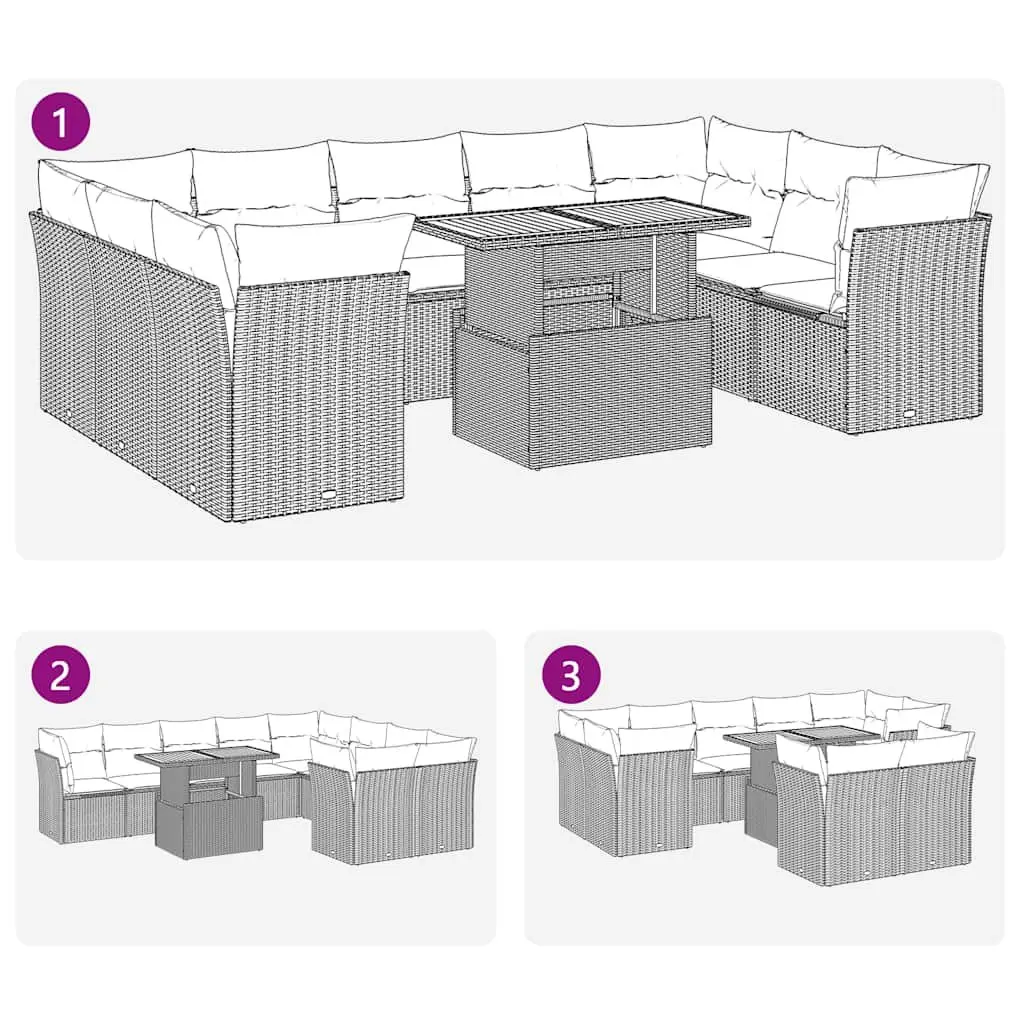 10 Piece Garden Sofa Set in Grey Poly Rattan