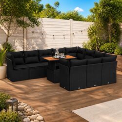 11-Piece Modular Garden Sofa Set in Black Poly Rattan