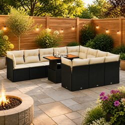 Premium 11 Piece Black Poly Rattan Garden Sofa Set