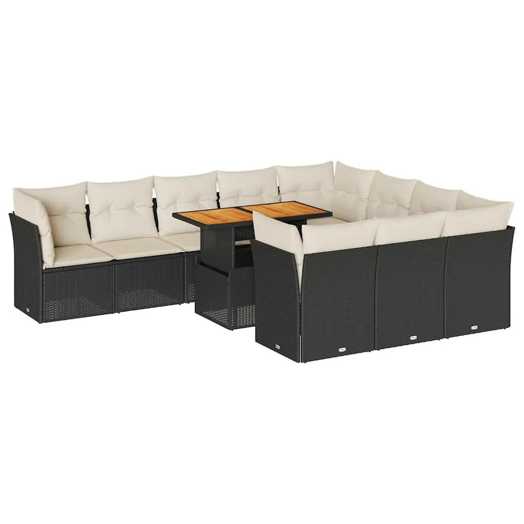 11 Piece Black Poly Rattan Garden Sofa Set