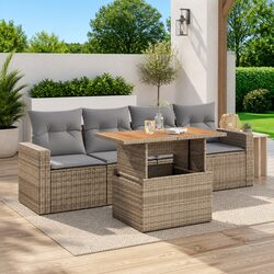 Beige 5-Piece Outdoor Rattan Sofa Set with Cushions