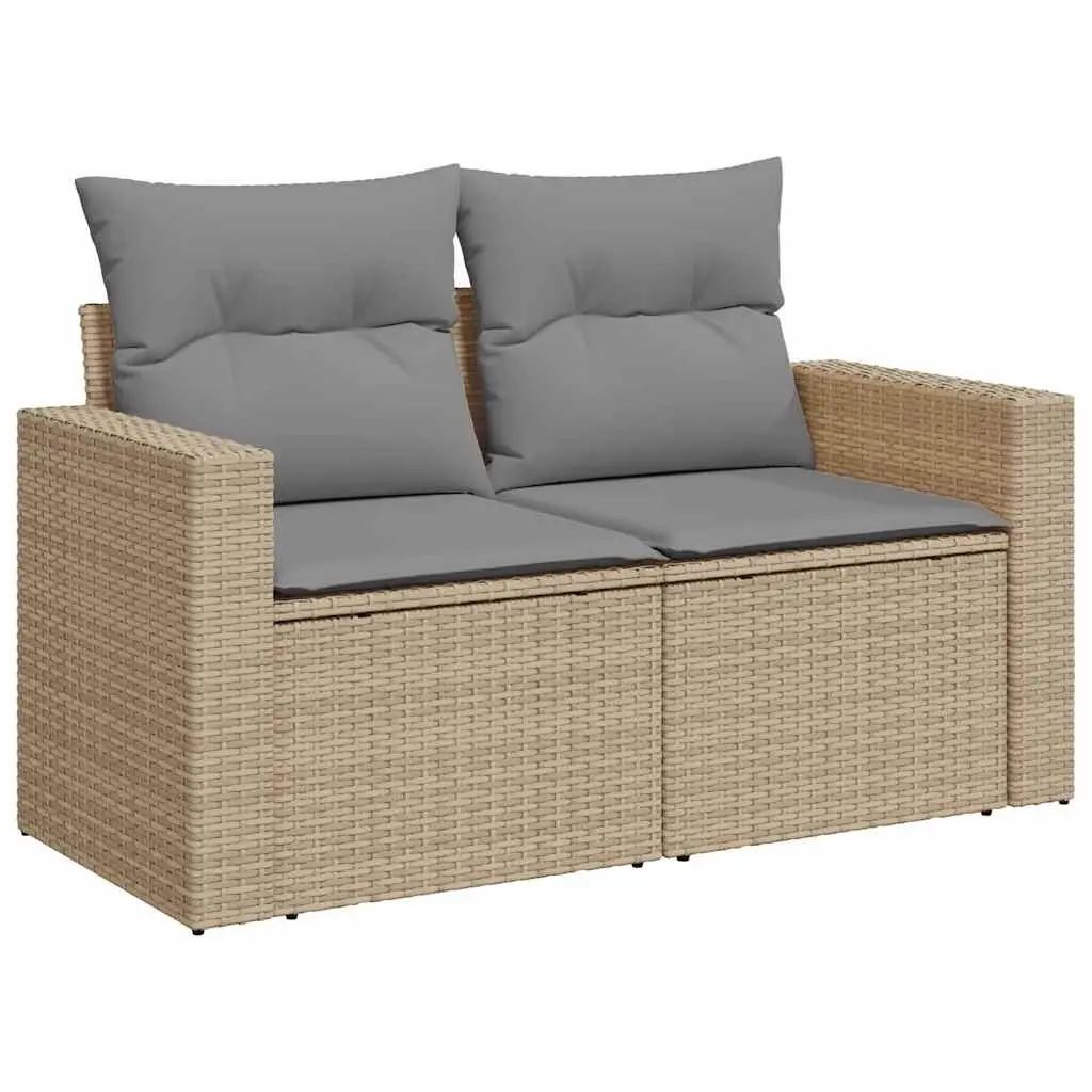 5 Piece Outdoor Garden Sofa Set PE Rattan Beige Modular Patio Furniture with Cushions