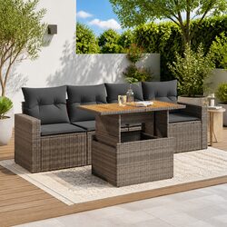 Durable 5-Piece Garden Sofa Set in Grey Poly Rattan