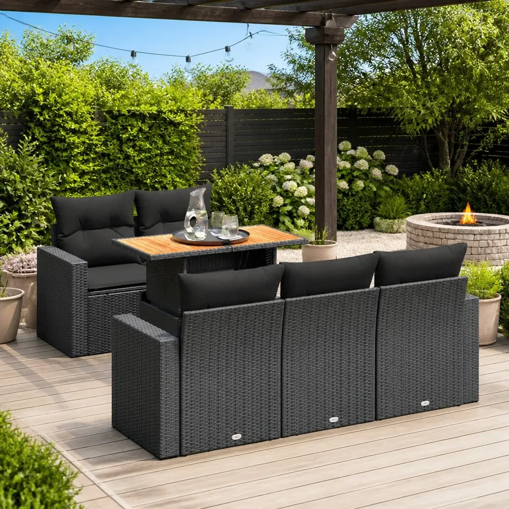 Garden Sofa Set PE Rattan 6 Piece Outdoor Furniture Modular Black