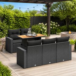 Modular Black Poly Rattan Garden Sofa Set - 6 Pieces