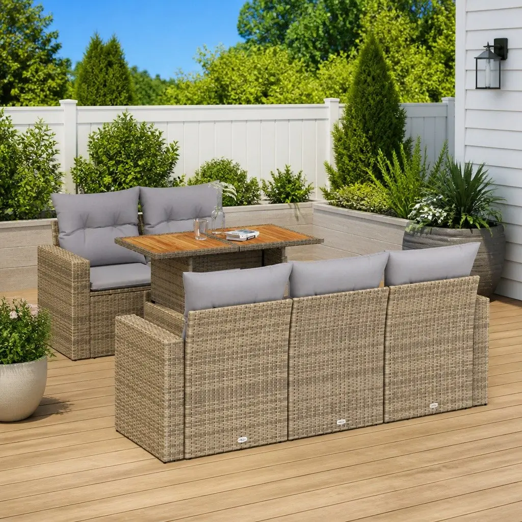 6 Piece Garden Sofa Set PE Rattan Outdoor Furniture Beige Patio Lounge Seating