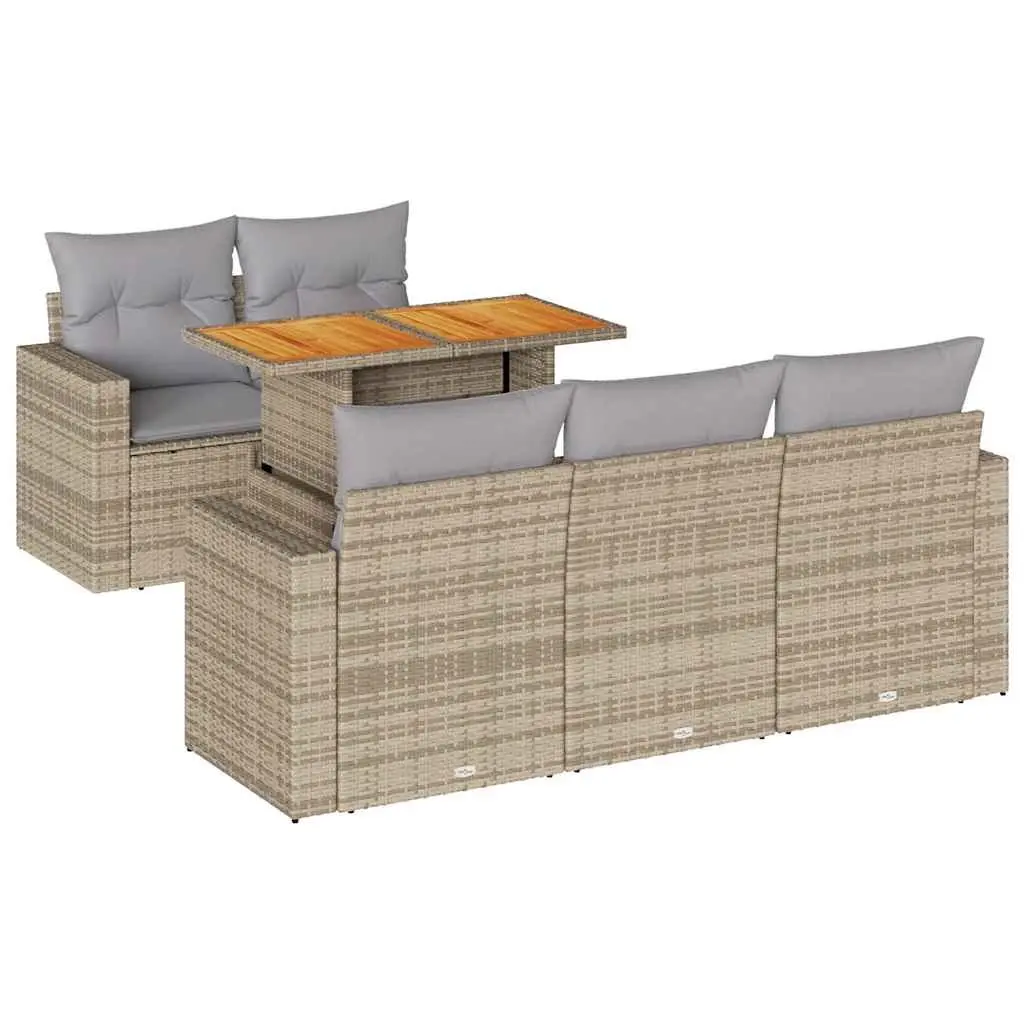 6 Piece Garden Sofa Set PE Rattan Outdoor Furniture Beige Patio Lounge Seating